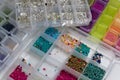 box with multicolors sorted beads Royalty Free Stock Photo