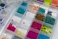 box with multicolors sorted beads Royalty Free Stock Photo