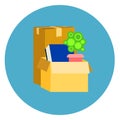 Box With Office Stuff Icon On Blue Round Background Royalty Free Stock Photo