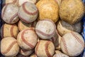 Box of old baseballs and softballs Royalty Free Stock Photo