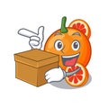 With box orange blood slices in cartoon bowl Royalty Free Stock Photo