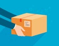 Box, package in hands. Delivery service, delivering vector illustration