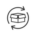 Box package return icon in flat style. Delivery box with arrow i