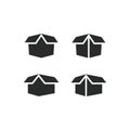Box or parcel black isolated vector icon set.