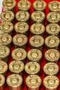 A box pf bullets in a red tray on a table