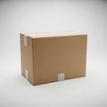 Box with plain brown surface sealed with white tape on top and Royalty Free Stock Photo