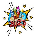 Box with rockets and firecrackers for New Year`s fireworks. Happy New Year 2023 Royalty Free Stock Photo