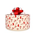 Gift box with a bow. The box is round. 3D illustration