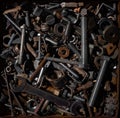 Box with screws, bolts, nails. Royalty Free Stock Photo