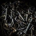 Box with screws, bolts, nails. Royalty Free Stock Photo