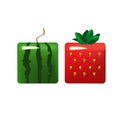 Box shaped rectangle fruits. Watermelon and strawberry