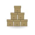 Simple carton delivery packaging open box with fragile signs. Cardboard closed logistic box set. Vector illustration isolated on w