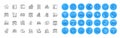 Box size, Door and Skyscraper buildings line icons pack. For web app. Color icon buttons. Vector