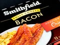 Smithfield Full Cooked Bacon on a Black Backdrop