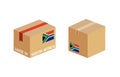 box with South Africa flag icon set, cardboard delivery package made in South Africa Royalty Free Stock Photo