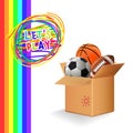 Box with sports balls. Vector