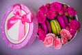 Box with spring color macaroons background for valentines mother woman day easter with love