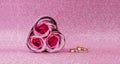 Box surprise gift pink heart with gold wedding rings Royalty Free Stock Photo