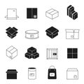 Box symbols. Wooden and cardboard stack export boxes opened and closed vector simple icon set Royalty Free Stock Photo