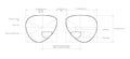 Box System of Measurement of Bifocal lens glasses Eye frame fashion accessory technical illustration. Sunglass style