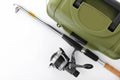 Box for tackle and fishing rod Royalty Free Stock Photo