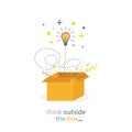 Box think outside. Light bulb line concept. Creativity idea. Think good idea. - vector