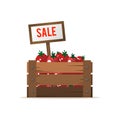 A box of tomatoes. Selling vegetables. Street food trade. Vector