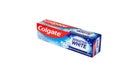 Box with toothpaste brand Colgate on a white background illustrative editorial Royalty Free Stock Photo