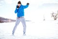 box training outdoor in snow, fitness concept, running and training Royalty Free Stock Photo