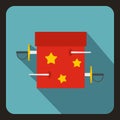 Box of tricks with daggers icon, flat style Royalty Free Stock Photo