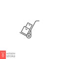 Box trolley line icon, move truck cargo carrier, bag cart delivery, flat luggage suitcase