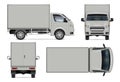 Box truck vector mockup. Isolated vehicle template side, front, back, top view