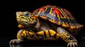 Vibrant Eastern Box Turtle On Black Background - Uhd Image