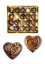 Box of Valentines Chocolate Truffles with a Pair of Chocolate Heart Shaped Doughnuts on Transparent Background
