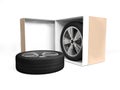 Box with wheel 3d rendering