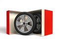 Box with wheel 3d rendering