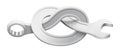 Box wrench bent into a knot. Twisted spanner repair tool. Symbol for support service workshop. Realistic isolated vector