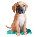 Boxador cross breed between labrador boxer dog watercolor digital art illustration. Cute fluffy puppy full length portrait. Boxer Royalty Free Stock Photo