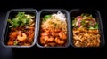Boxed lunch, Modern thai food lunch boxes in plastic packages Royalty Free Stock Photo
