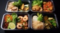 Boxed lunch, Modern thai food lunch boxes in plastic packages Royalty Free Stock Photo