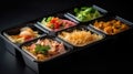 Boxed lunch, Modern thai food lunch boxes in plastic packages