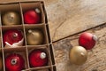 Boxed red and gold Christmas baubles Royalty Free Stock Photo