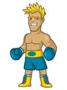 Boxer blond ready for battle in blue gloves Royalty Free Stock Photo