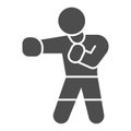 Boxer in boxing gloves solid icon, self defense concept, sportsman sign on white background, man is training blow icon