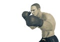 Boxer cartoon left attack in a white background