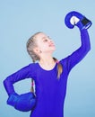 Boxer child in boxing gloves. Rise of women boxers. Female boxer change attitudes within sport. Free and confident. Girl