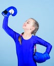 Boxer child in boxing gloves. Rise of women boxers. Female boxer change attitudes within sport. Free and confident. Girl