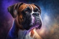 Boxer Dog Background Burst Of Light Blue Purple Orange. Generative AI Royalty Free Stock Photo