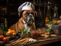 Boxer dog chef stirring pot