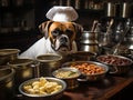 Boxer dog chef stirring pot